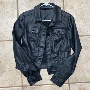 WHBM BLACK COATED DENIM JACKET SIZE 0